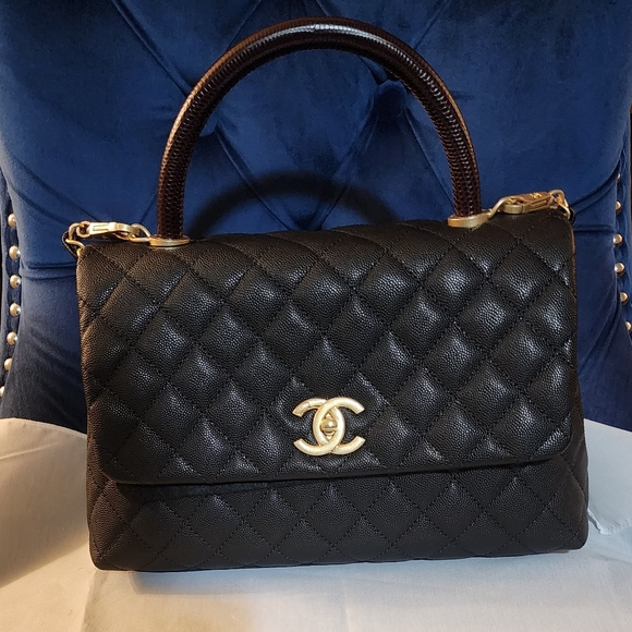 Chanel Black Caviar Lizard Coco Handle Small Flap Bag - Picture 3 of 14